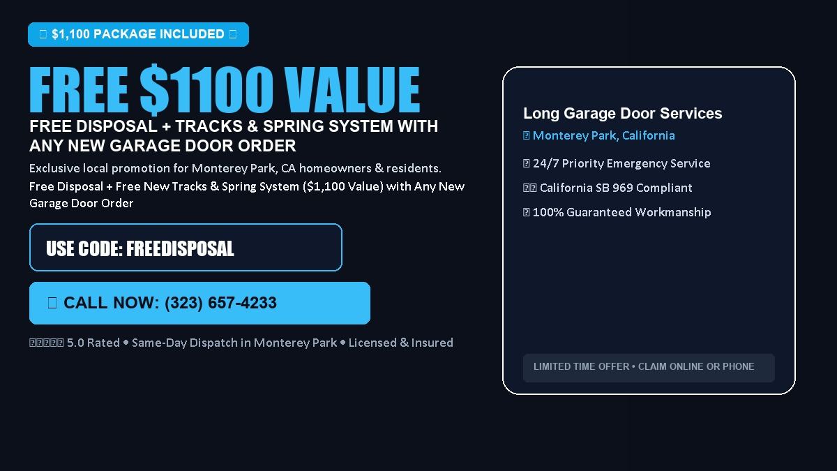 Long Garage Door Services FREE Haul-Away & Heavy-Duty Tracks with New Door in Monterey Park, CA